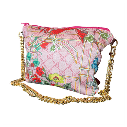 GG Floral Lattice Pink Vintage Silk Scarf Crossbody Bag