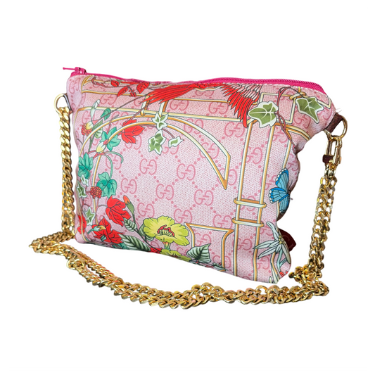 GG Floral Lattice Pink Vintage Silk Scarf Crossbody Bag