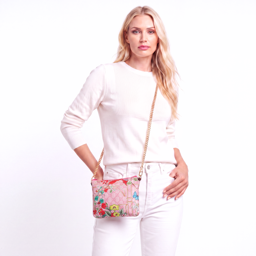 GG Floral Lattice Pink Vintage Silk Scarf Crossbody Bag