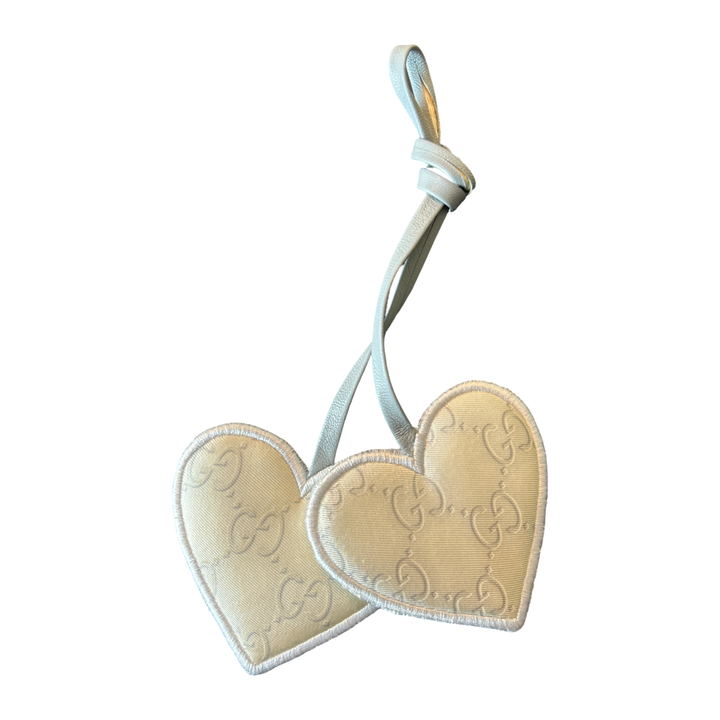 GG Monogram Ivory Scarf Double Heart Bag Charm