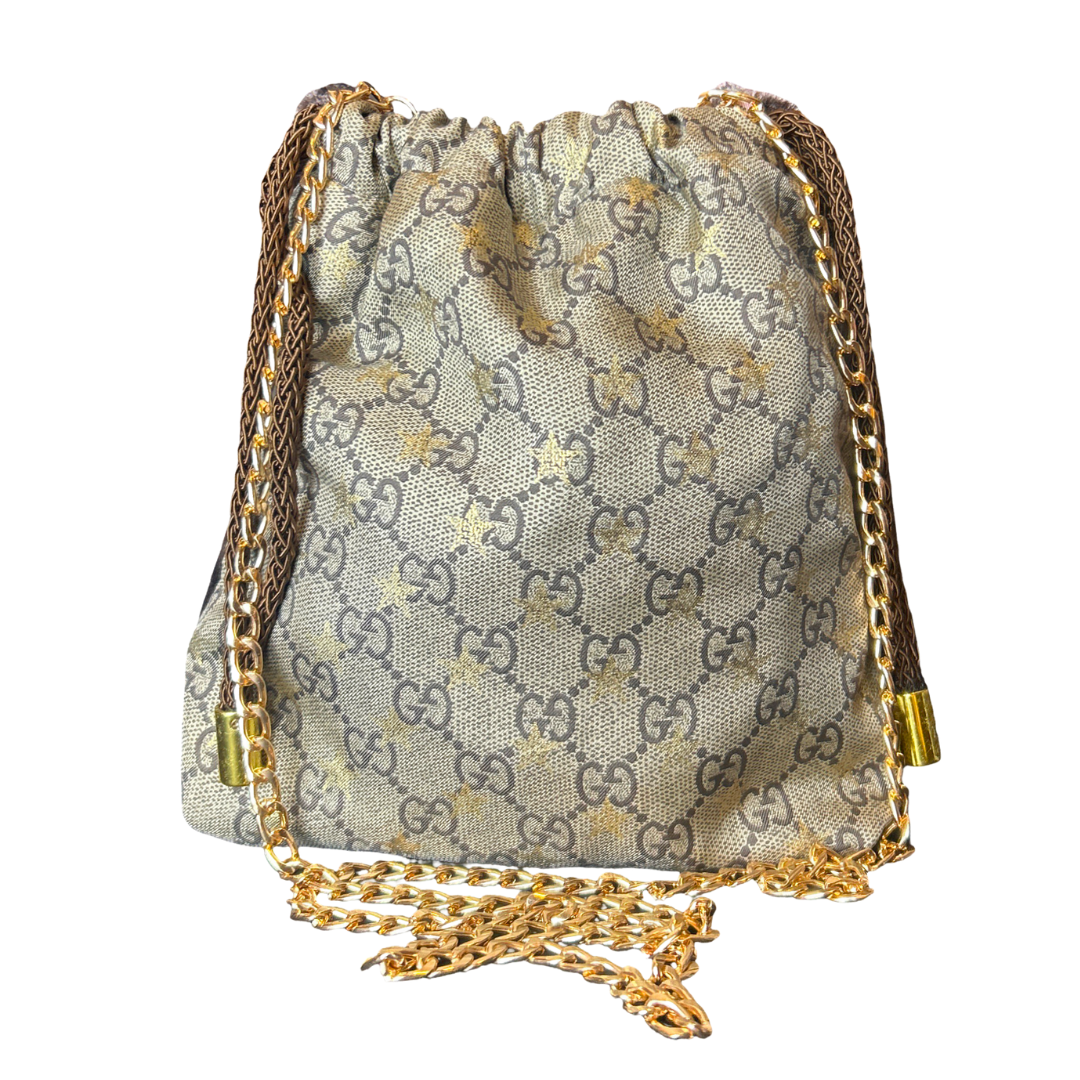 GG Logo Stars Vintage Scarf Drawstring Crossbody Bag