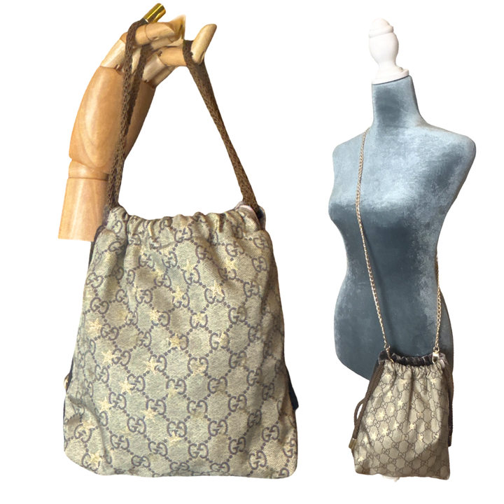 GG Logo Stars Vintage Scarf Drawstring Crossbody Bag