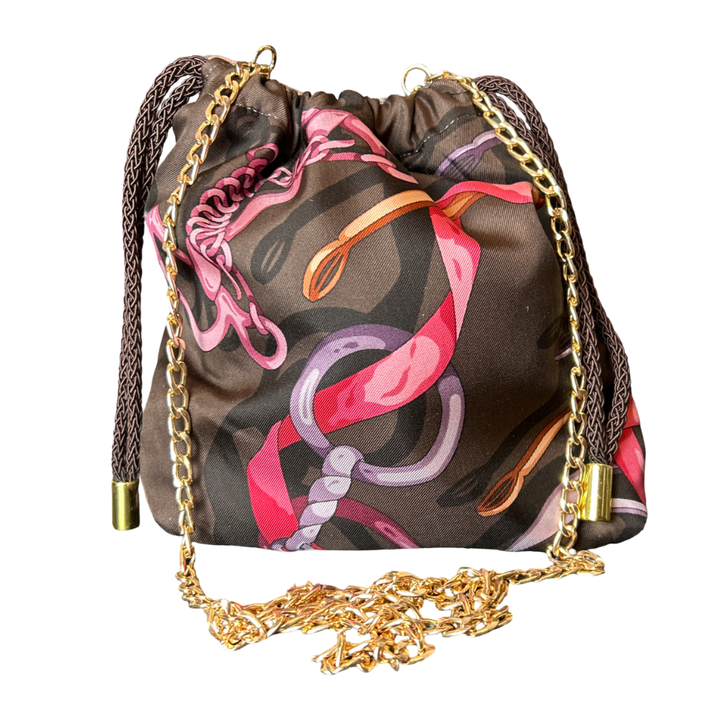 Gucci Horse Bit Equestrian Silk Scarf Drawstring Crossbody Bag