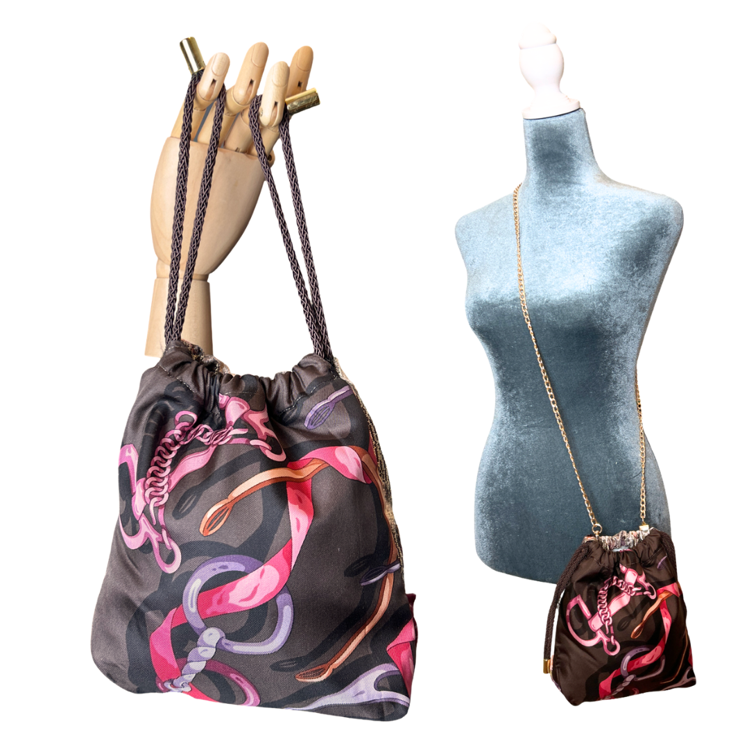 Gucci Horse Bit Equestrian Silk Scarf Drawstring Crossbody Bag