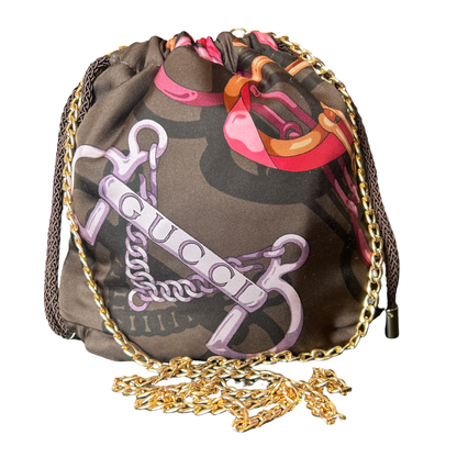 Gucci Horse Bit Equestrian Silk Scarf Drawstring Crossbody Bag