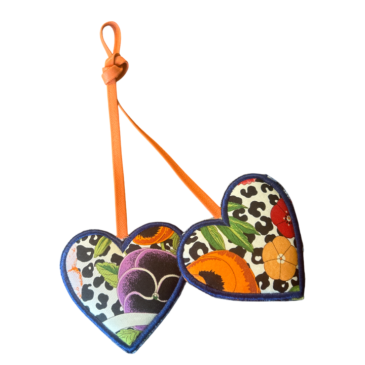 Floral Leopard Scarf Double Heart Bag Charm
