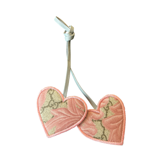 GG Arabesque Pink Scarf Double Heart Bag Charm