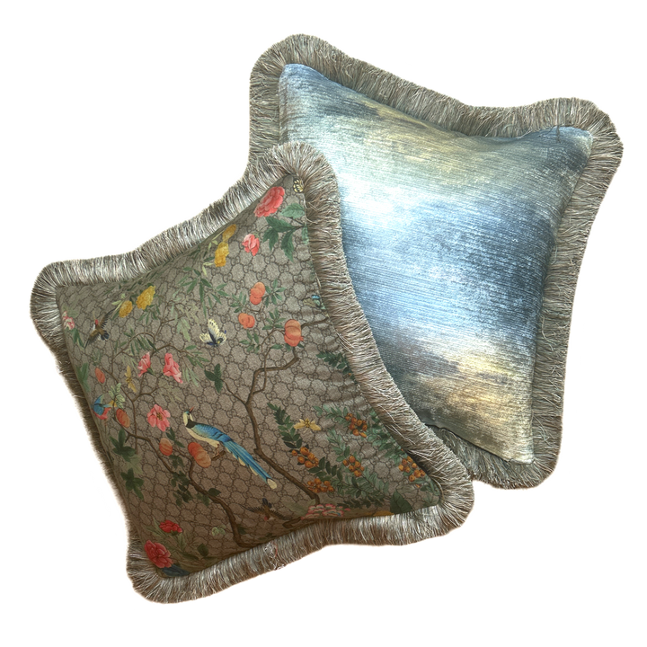 GG Logo Tree of Life Tian Chinoiserie Vintage Silk Scarf Pillows