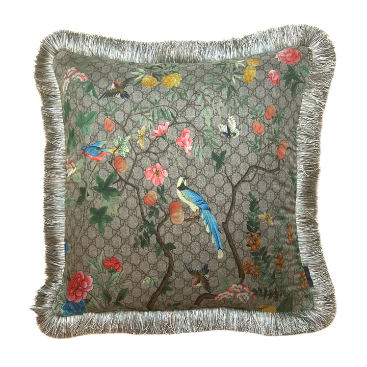 GG Logo Tree of Life Tian Chinoiserie Vintage Silk Scarf Pillows