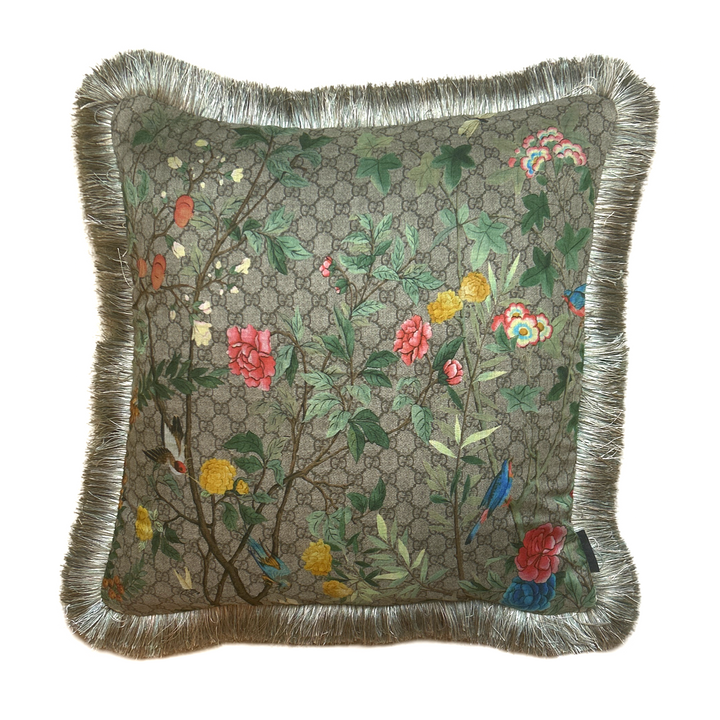 GG Logo Tree of Life Tian Chinoiserie Vintage Silk Scarf Pillows