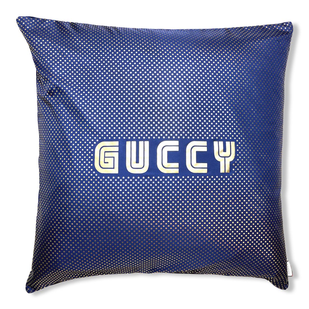 Vintage Gucci Pillow Guccy Vintage Silk Scarf Pillow 26" at Vintage Luxe Up
