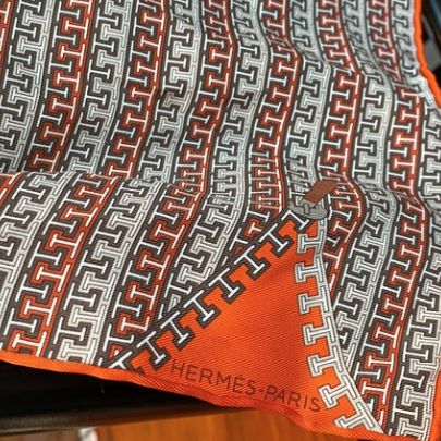 H Logo with Zipper Motif Vintage Silk Scarf Pillow 17"