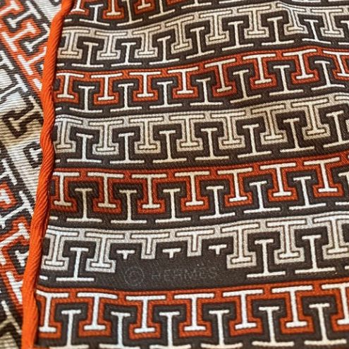H Logo with Zipper Motif Vintage Silk Scarf Pillow 17"