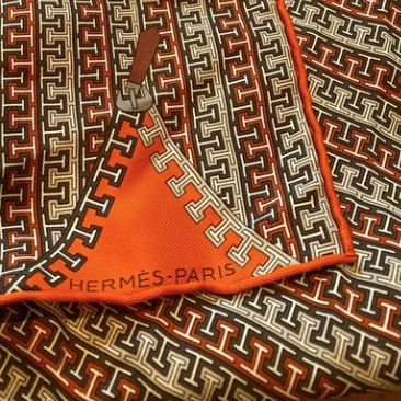 H Logo with Zipper Motif Vintage Silk Scarf Pillow 17"