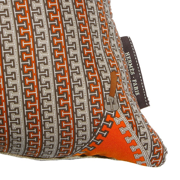 H Logo with Zipper Motif Vintage Silk Scarf Pillow 17"