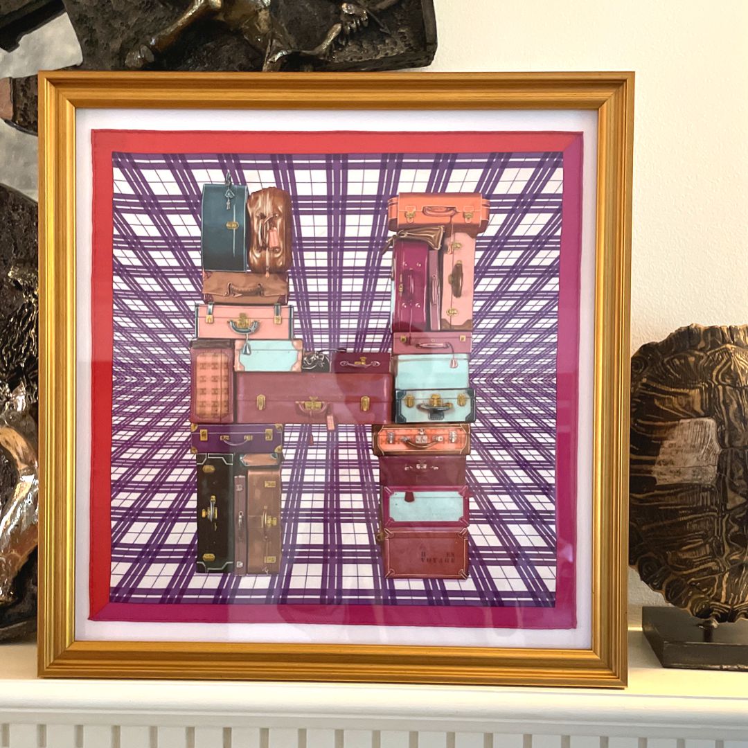 H en Voyage Framed Vintage Silk Scarf 20"