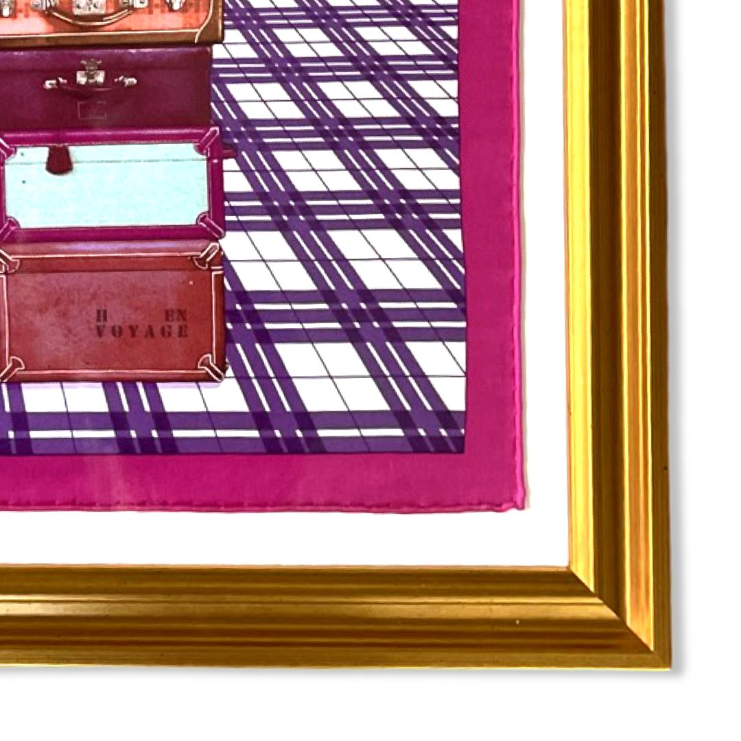 H en Voyage Framed Vintage Silk Scarf 20"