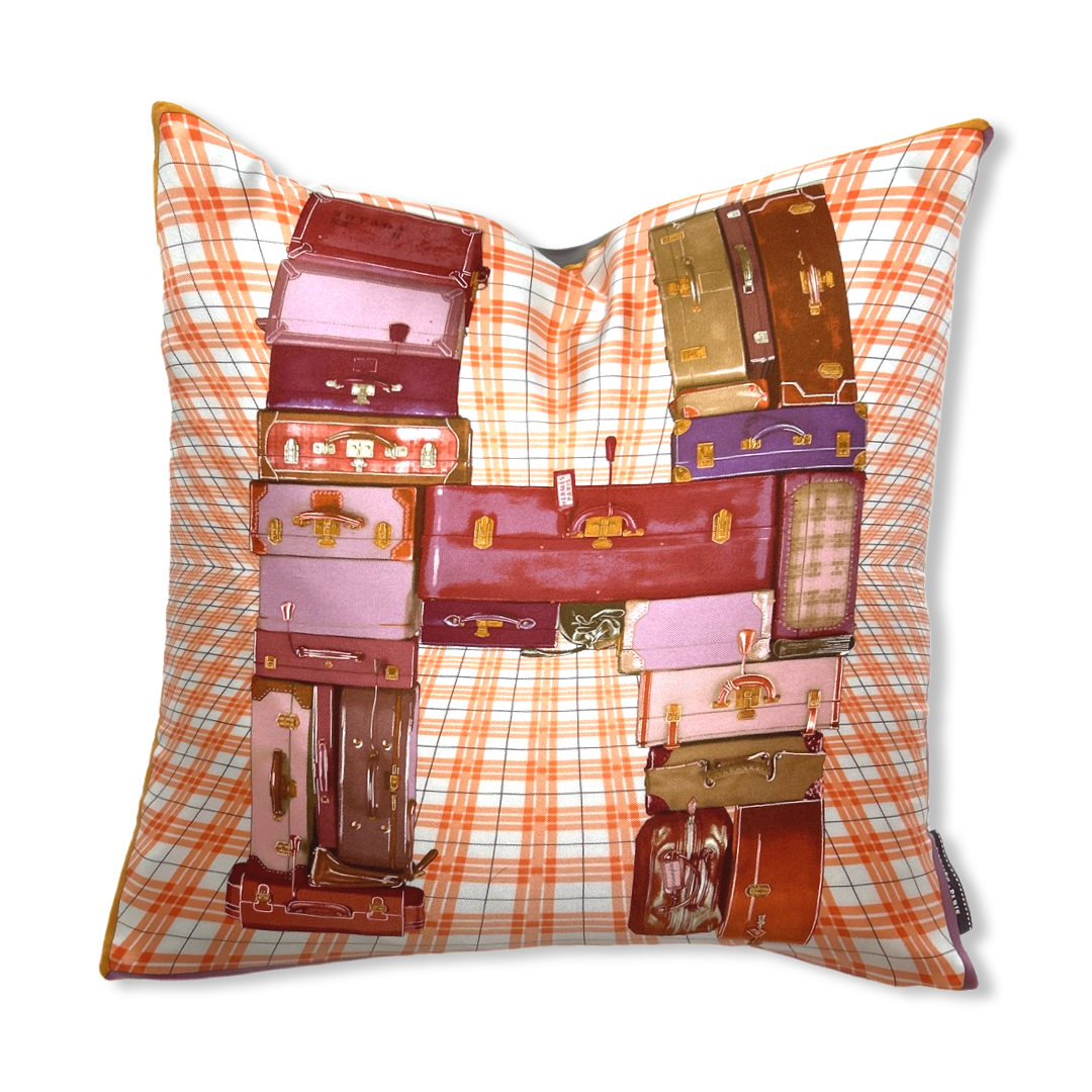 Vintage Hermes Pillow H en Voyage Vintage Silk Scarf Pillow 17" at Vintage Luxe Up