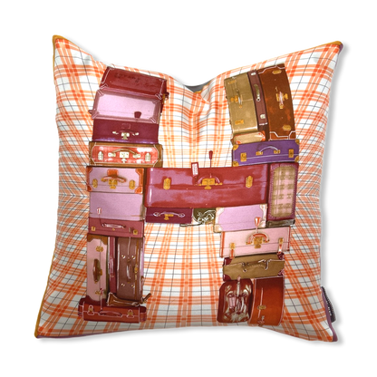 Vintage Hermes Pillow H en Voyage Vintage Silk Scarf Pillow 17" at Vintage Luxe Up