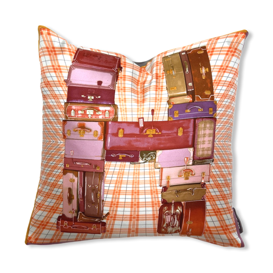 Vintage Hermes Pillow H en Voyage Vintage Silk Scarf Pillow 17" at Vintage Luxe Up