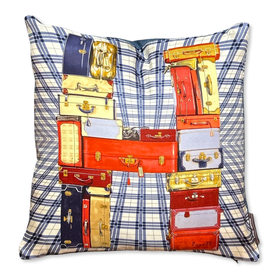 Vintage Hermes Pillow H en Voyage Vintage Silk Scarf Pillow 17" at Vintage Luxe Up