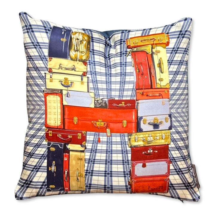 Vintage Hermes Pillow H en Voyage Vintage Silk Scarf Pillow 17" at Vintage Luxe Up