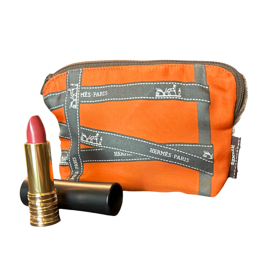 HERMES Bolduc Ribbon Scarf Beauty Bag at Vintage Luxe Up