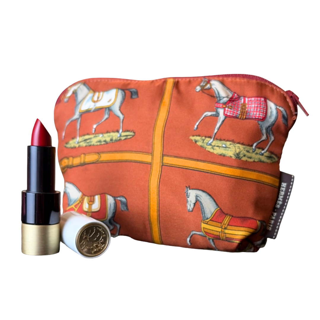 HERMES Petits Chevaux Scarf Beauty Bag at Vintage Luxe Up