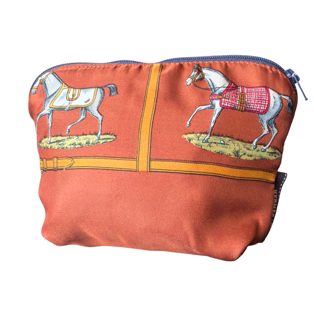 HERMES Petits Chevaux Scarf Beauty Bag at Vintage Luxe Up