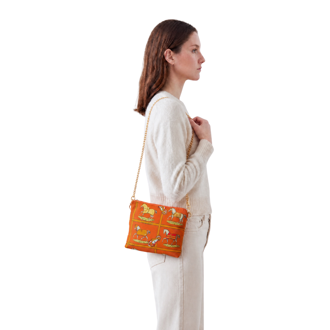 Petits Chevaux Orange Vintage Scarf Crossbody Bag