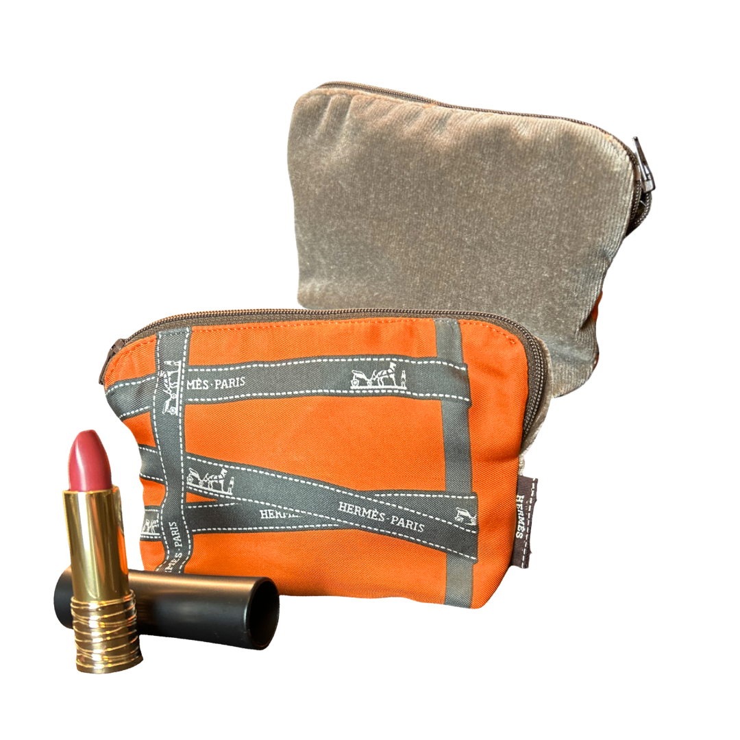 Bolduc Ribbon Orange Vintage Silk Scarf Beauty Bag