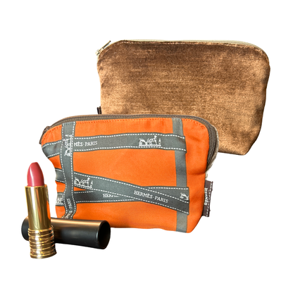 Bolduc Ribbon Orange Vintage Silk Scarf Beauty Bag