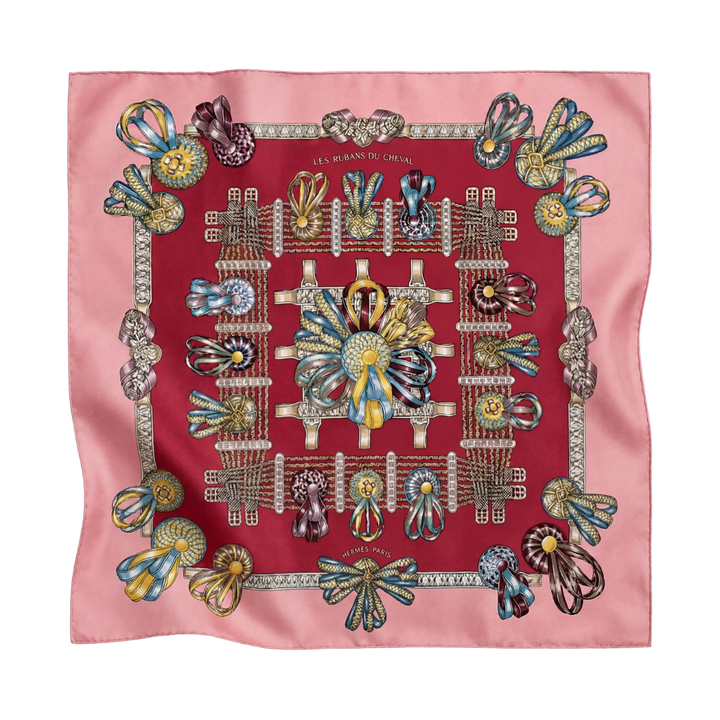 Rubans du Cheval Framed Vintage Silk Scarf 33"