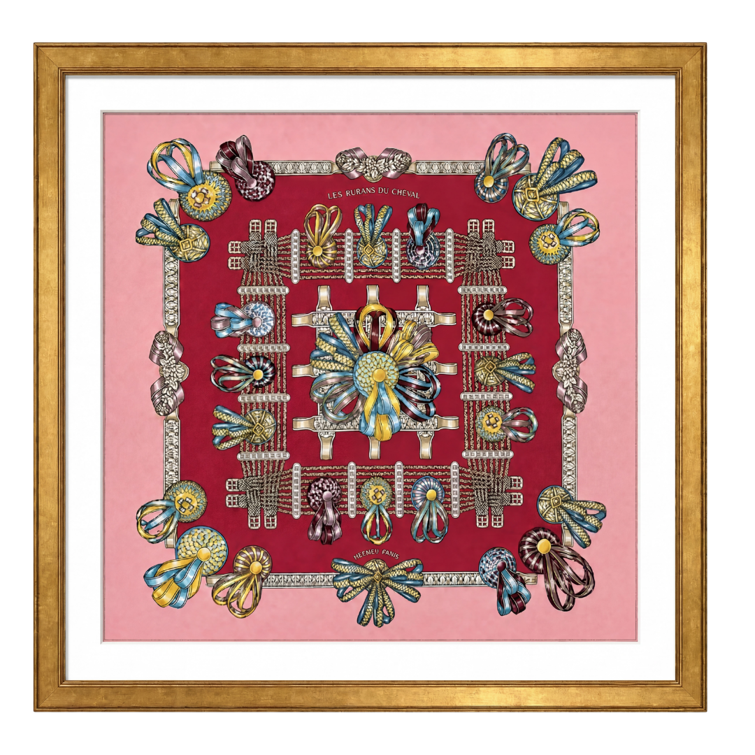 Rubans du Cheval Framed Vintage Silk Scarf 33"