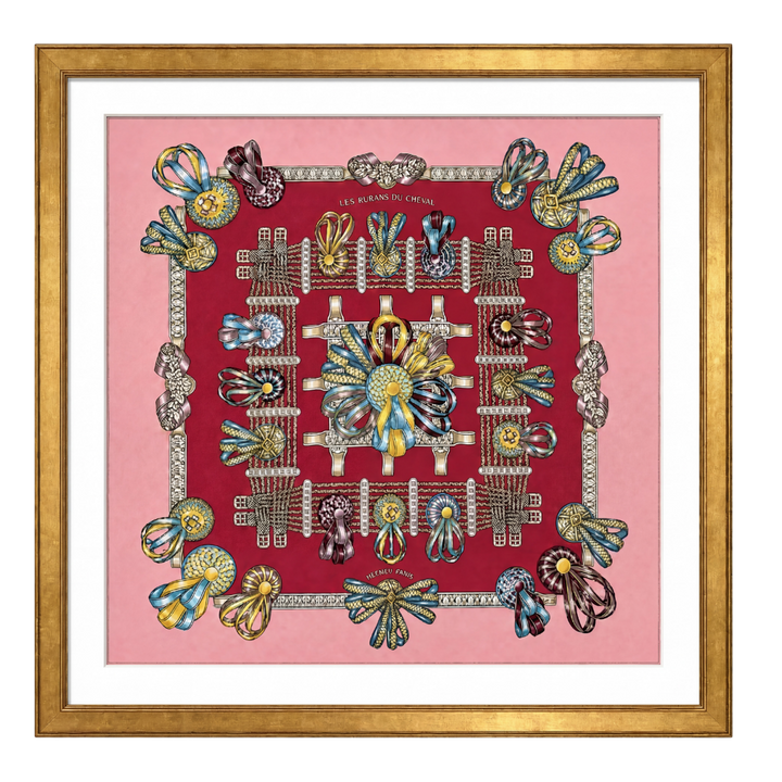 Rubans du Cheval Framed Vintage Silk Scarf 33"