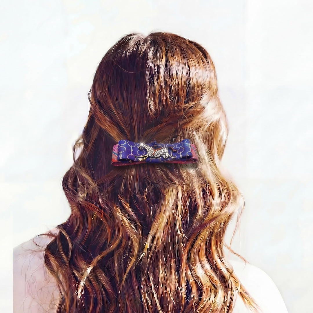 Equestrian Vintage Silk Necktie Hair Clip
