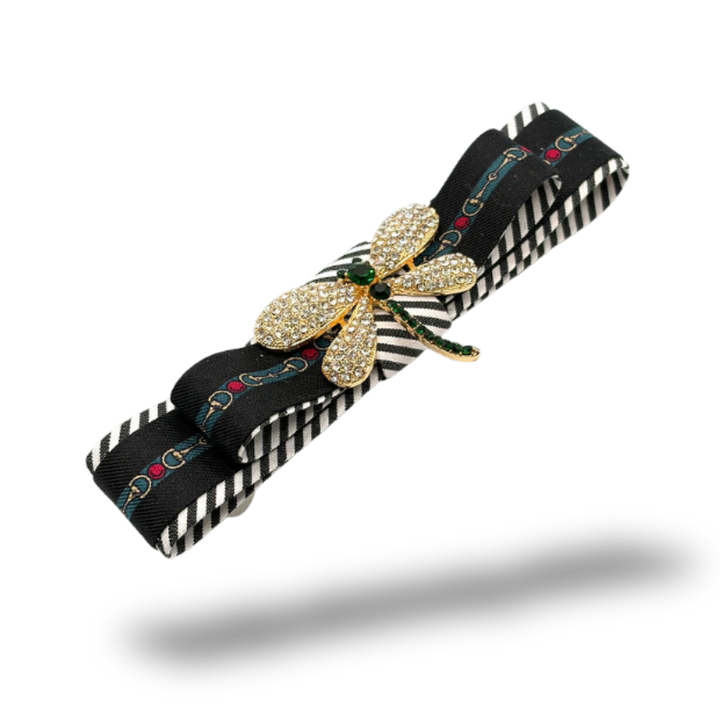Horsebit Dragonfly Silk Necktie Hair Clip