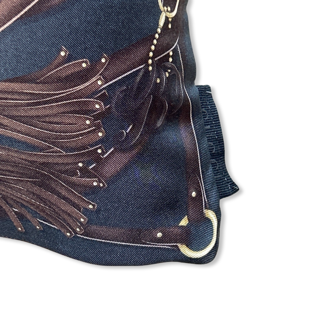 Harness Tassel Charcoal Vintage Silk Scarf Pillow 17"