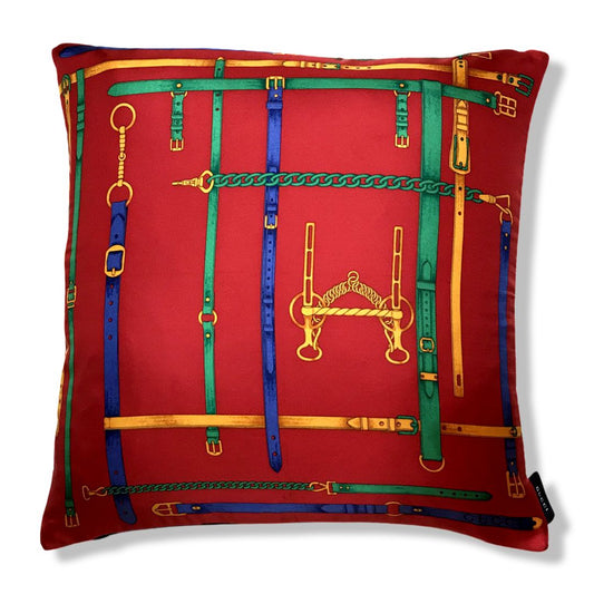Vintage Gucci Pillow Harness Vintage Silk Scarf Pillow 17" at Vintage Luxe Up