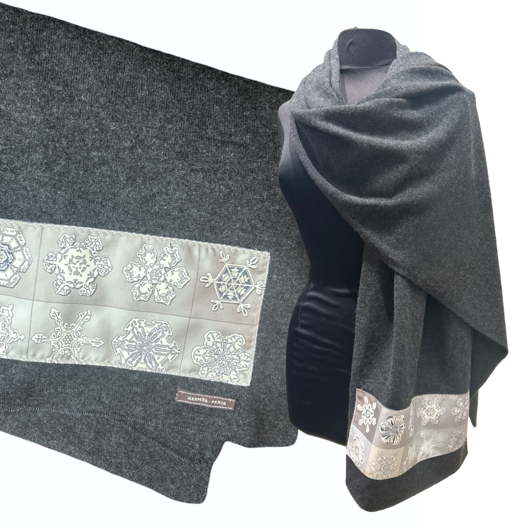 Hermes Feux d'Hiver Vintage Silk Scarf & Cashmere Shawl at Vintage Luxe Up