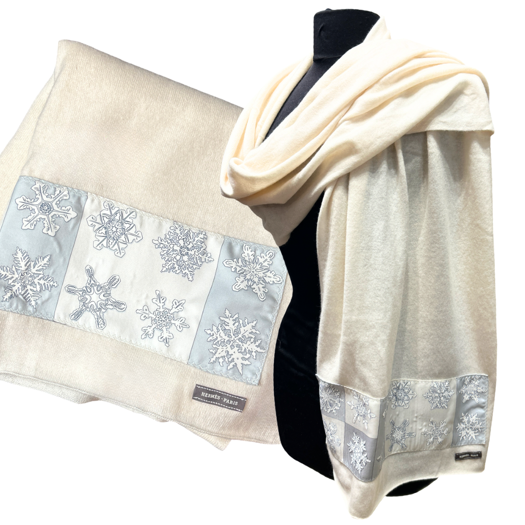 Hermes Feux d'Hiver Vintage Silk Scarf & Cashmere Shawl at Vintage Luxe Up