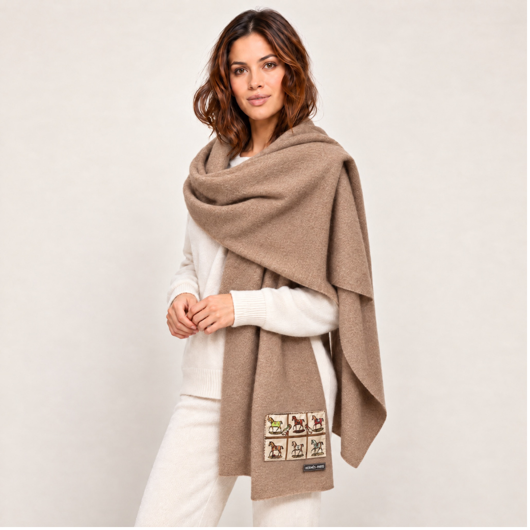Hermes Petits Chevaux Silk Scarf & Cashmere Shawl at Vintage Luxe Up