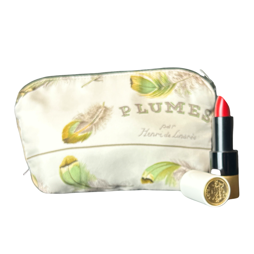 Hermes Plumes Vintage Silk Scarf Beauty Bag