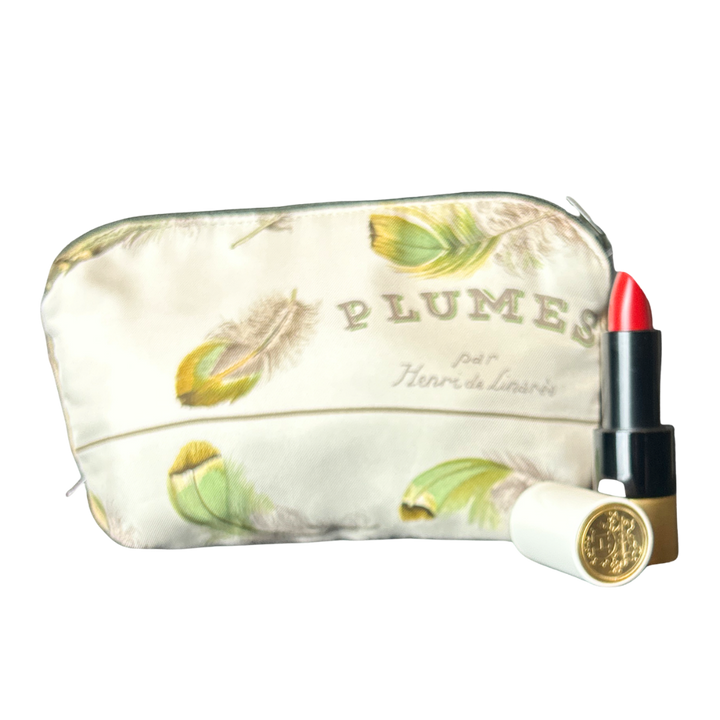 Hermes Plumes Vintage Silk Scarf Beauty Bag