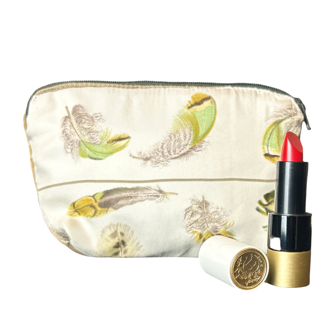 Hermes Plumes Vintage Silk Scarf Beauty Bag