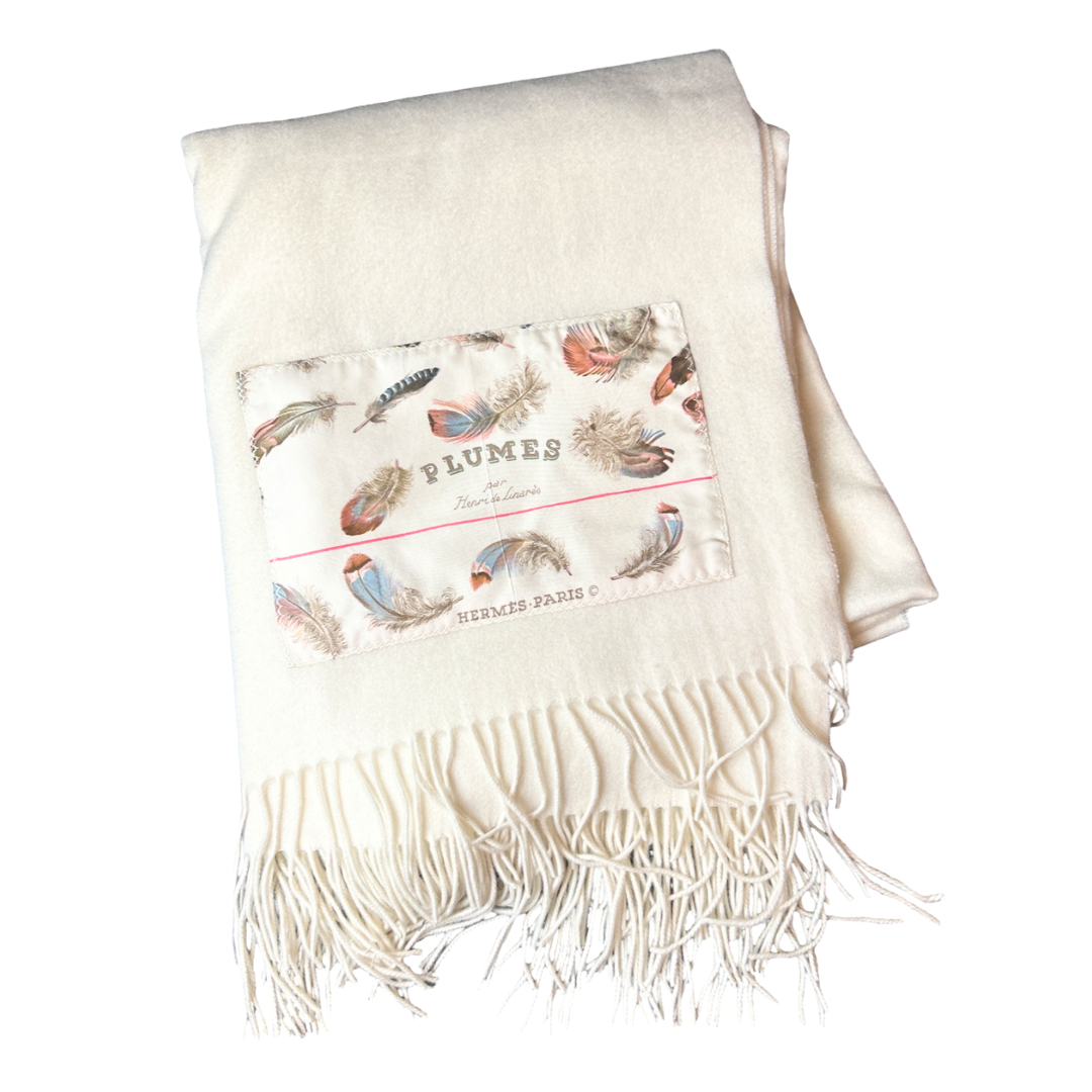 Hermes Les Plumes Scarf | Hermes Cashmere Throw Blanket at Vintage Luxe Up