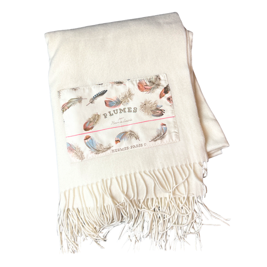 Hermes Les Plumes Scarf | Hermes Cashmere Throw Blanket at Vintage Luxe Up