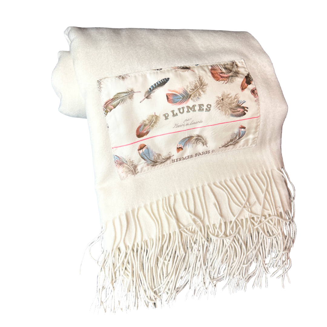 Hermes Les Plumes Scarf | Hermes Cashmere Throw Blanket at Vintage Luxe Up
