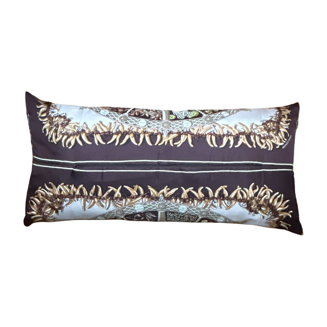 Aux Pays des Epices Vintage Silk Scarf Lumbar Pillow 35"