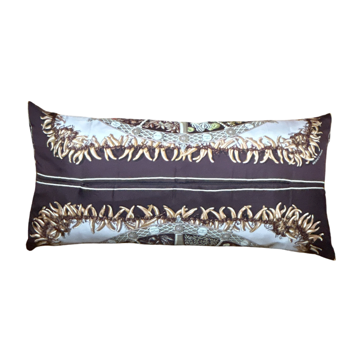 Aux Pays des Epices Vintage Silk Scarf Lumbar Pillow 35"